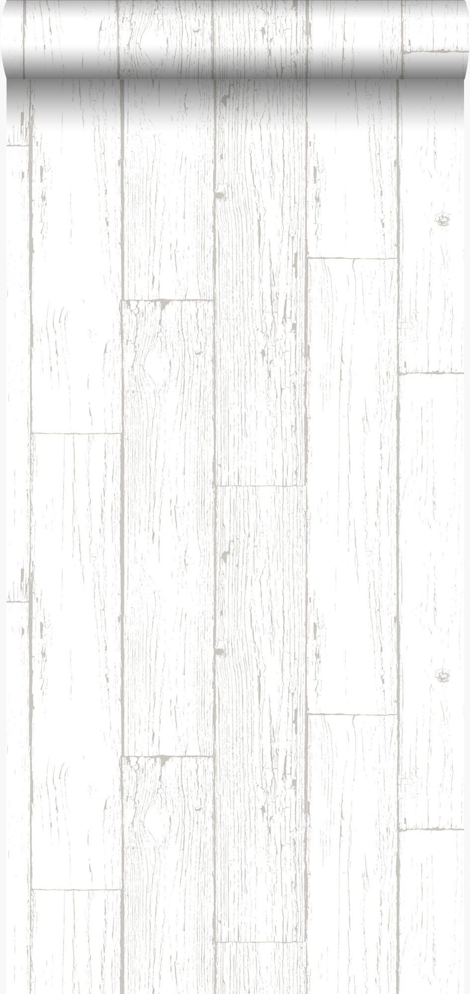 Papel pintado tablas de madera de desecho recuperada desgastada resistida vintage blanco marfil - 53 cm x 10,05 m - origin wallcoverings