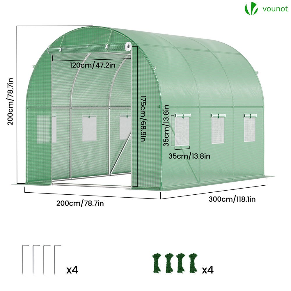 Serre de jardin tunnel 6m² en acier galvanisé - fenêtre anti-moustiquaire, porte enroulable, barre anti-tempête - VOUNOT® - 5