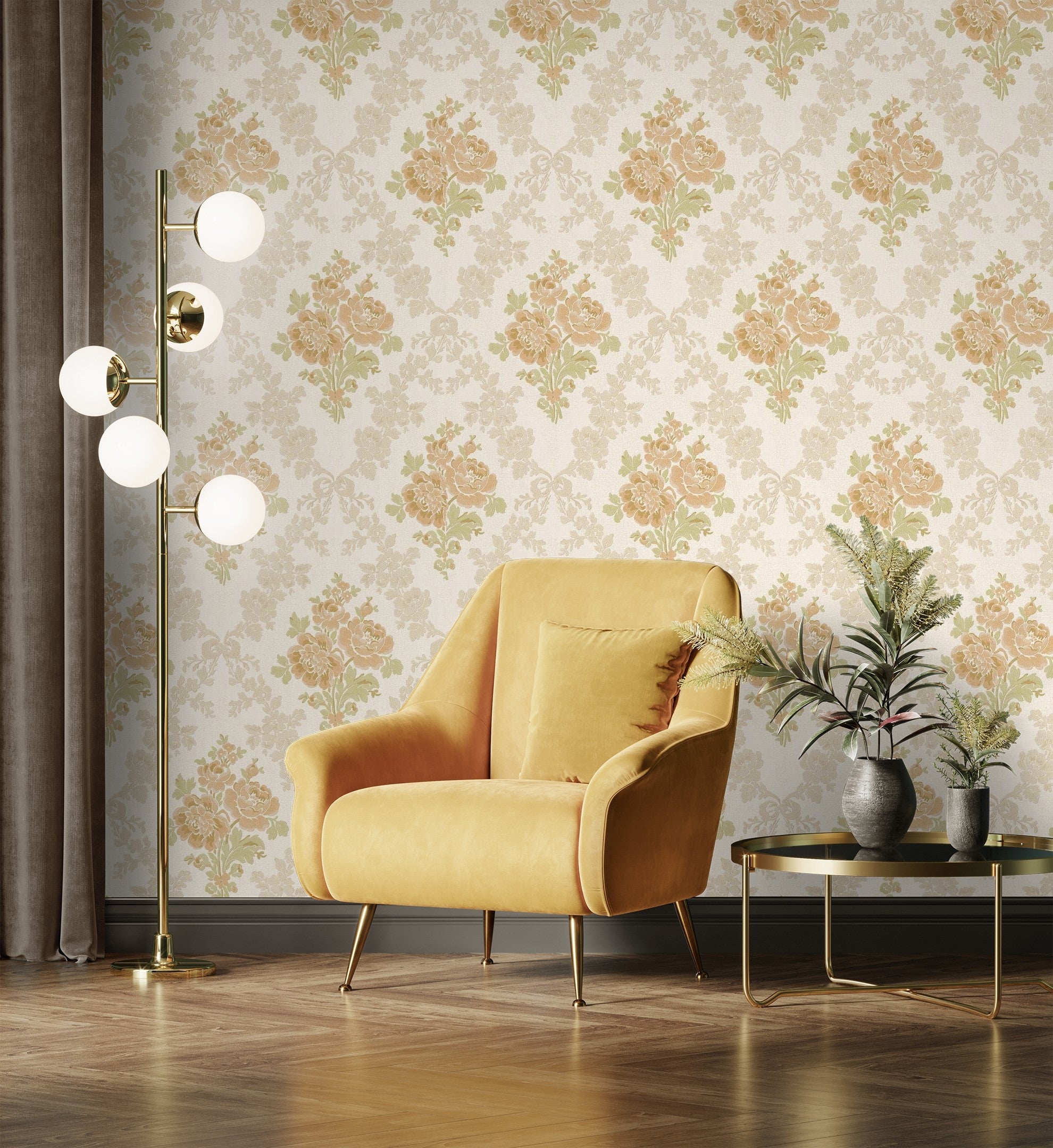 Papel pintado vinílico de flores barrocas efecto textura de tela tejida en relieve - romanov gardens 676393 de gaulan - rollo de 10 m x 1,06 m