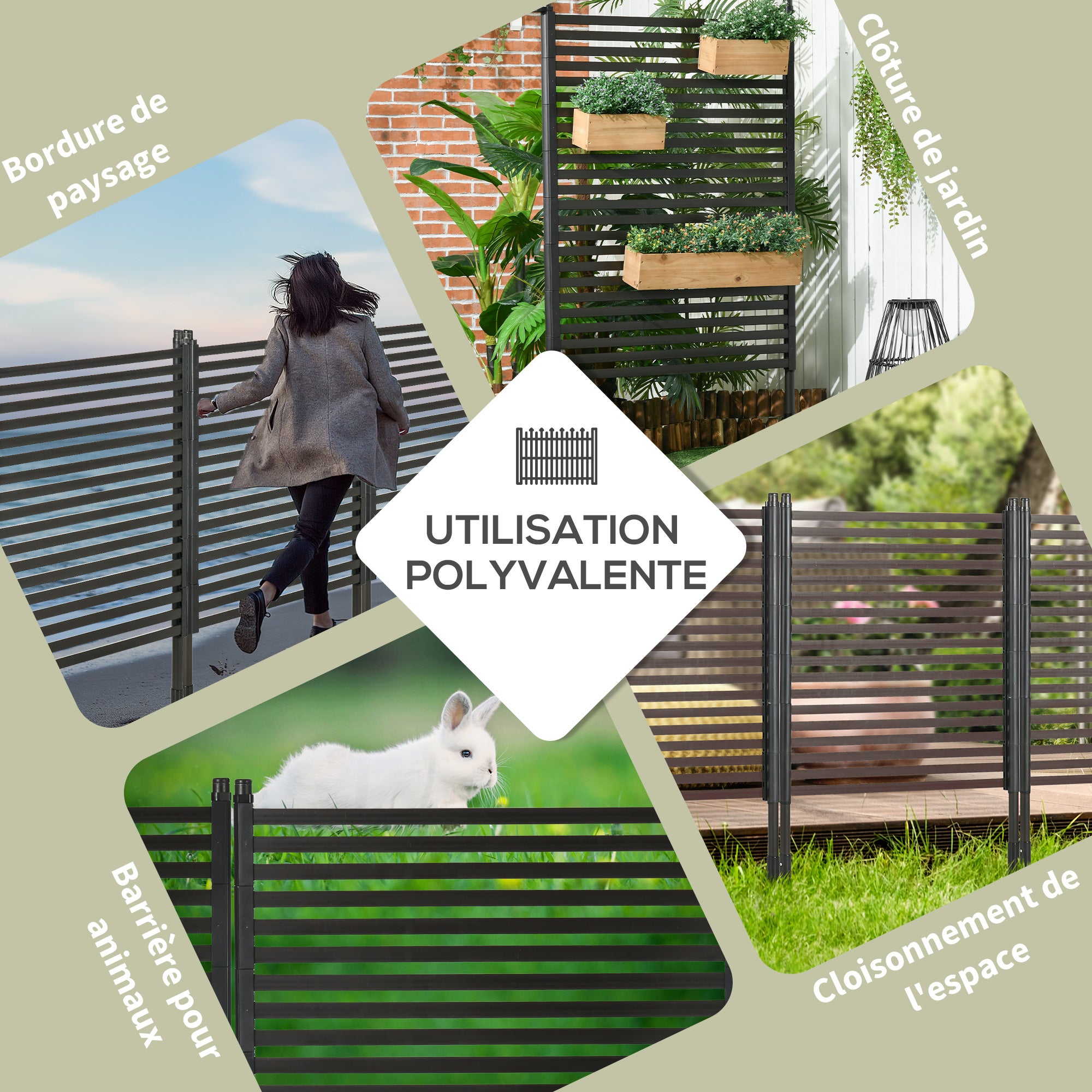 Panneau clotûre de jardin brise vue en métal extérieur avec pieds ou piquets à planter, modulaire, 93L x 22l x 150H cm - 7