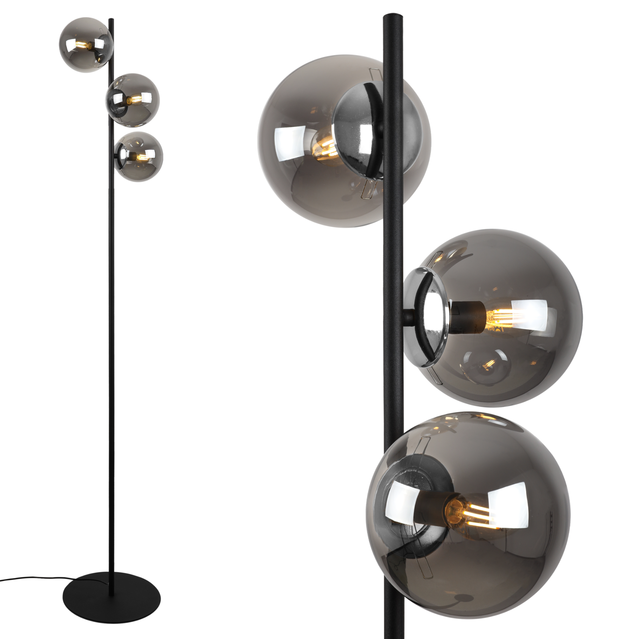 Lampa podłogowa stojąca Siena czarna 3xE27 klosz okrągły grafitowy/srebrny Light Home LH