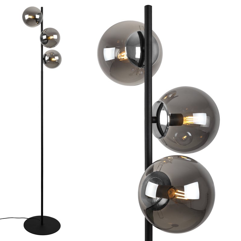 Lampa podłogowa stojąca Siena czarna 3xE27 klosz okrągły grafitowy/srebrny Light Home LH