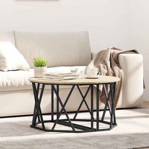 Table Basse Ronde En.casa Style Intemporel - Plateau 80 Cm Effet Chêne, Parfaite Pour Salon, Canapé Et Chambre