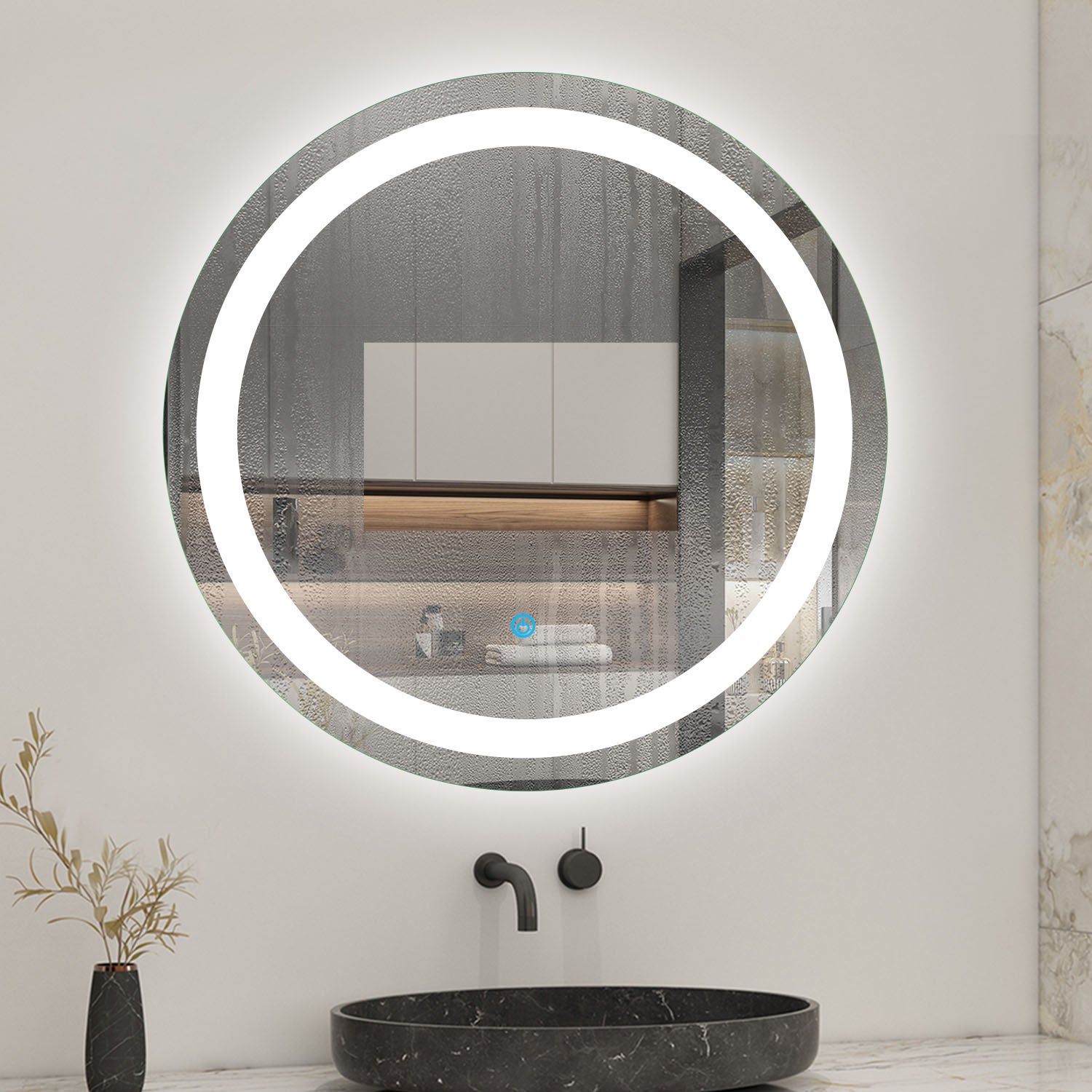 AICA Miroir lumineux rond 60cm anti-buée +dimmable + mémoire, miroir de salle de bain mural - 5