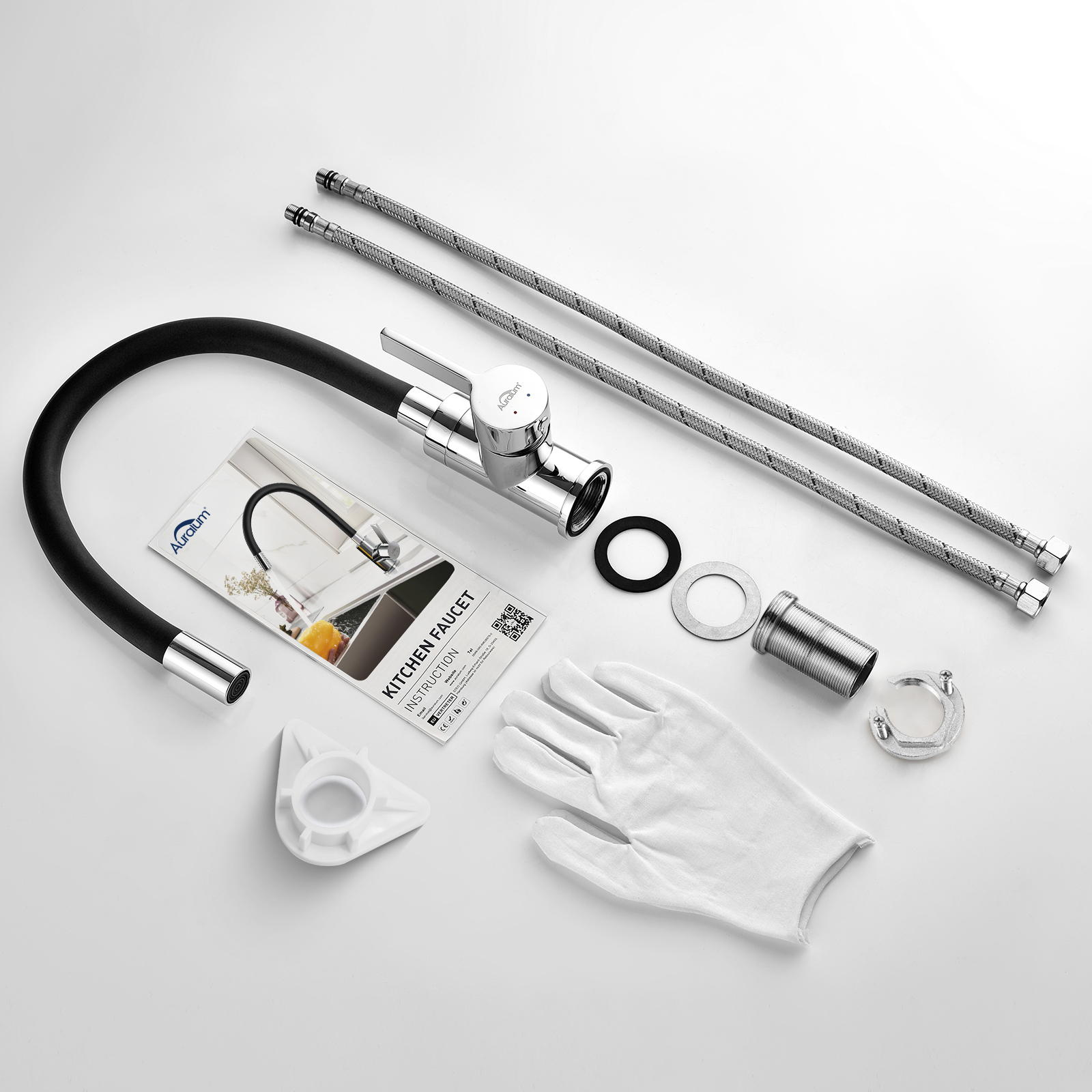 Mitigeur Cuisine Noir Flexible Bec Haut Orientable Librement Robinet Évier Laiton Mémoire de Forme Robinet Evier Monotrou Eau Chaude/ Froide - 7