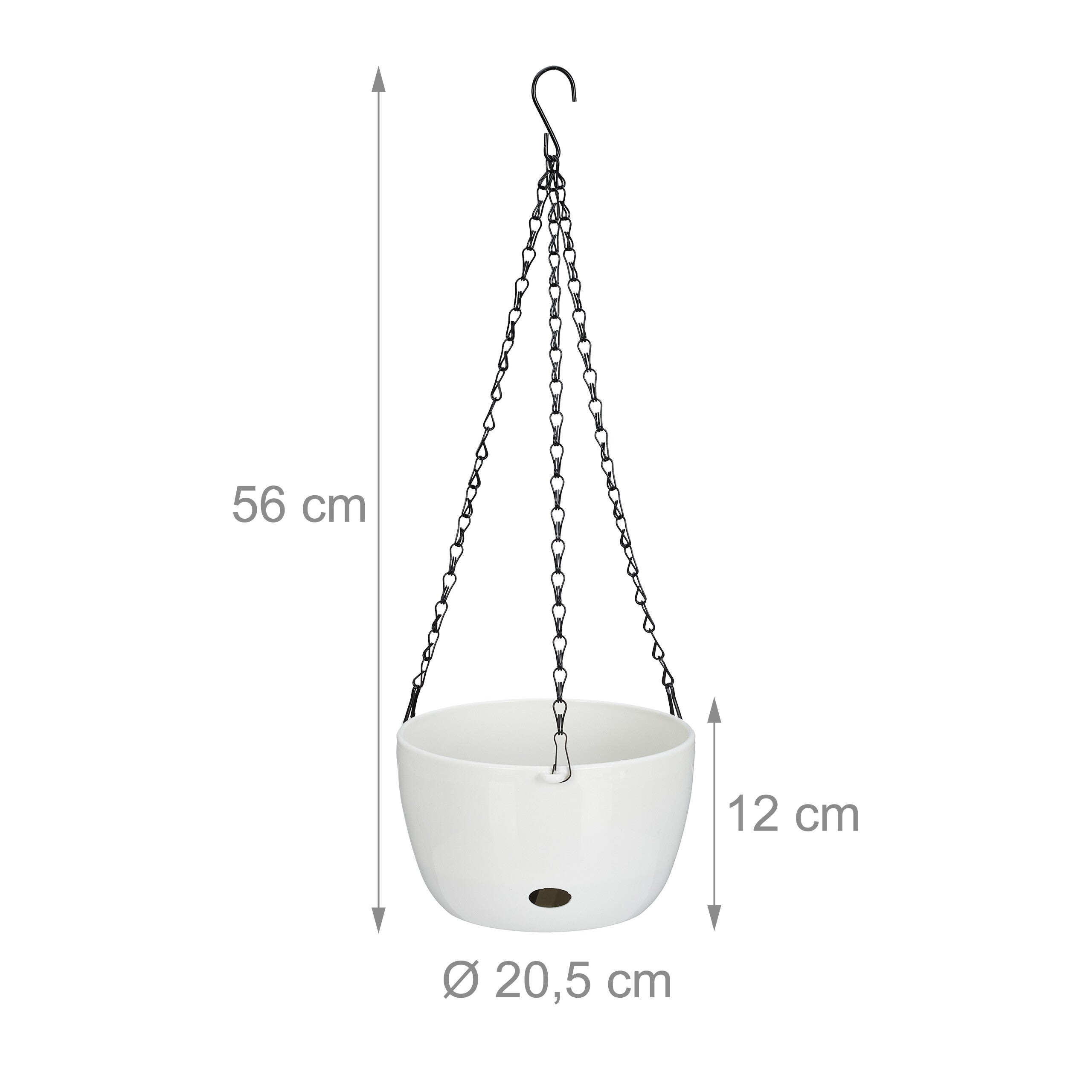 pot de fleurs avec réservoir d'eau, lot de 2, HxD : 56x20,5 cm, suspension plantes, trou, plastique, blanc, Relaxdays - 4