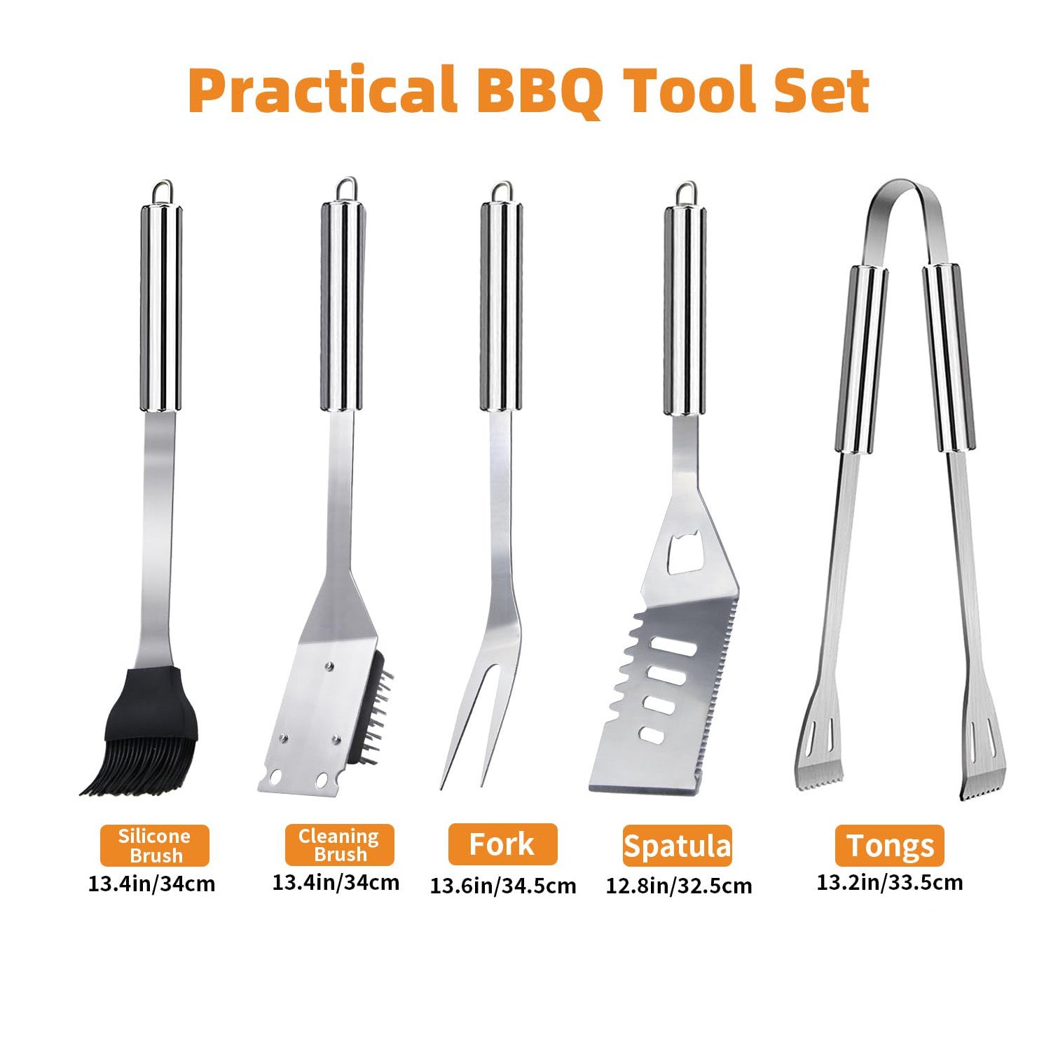 Ensemble d'ustensiles de barbecue 5 en 1, 5 pièces en acier inoxydable avec thermomètre pour camping, barbecue, pique-nique - 3