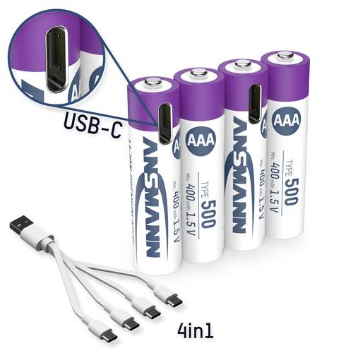 Akumulatory AAA Ansmann - Li-ion - w tym kabel USB-C do ładowania - 4 sztuki