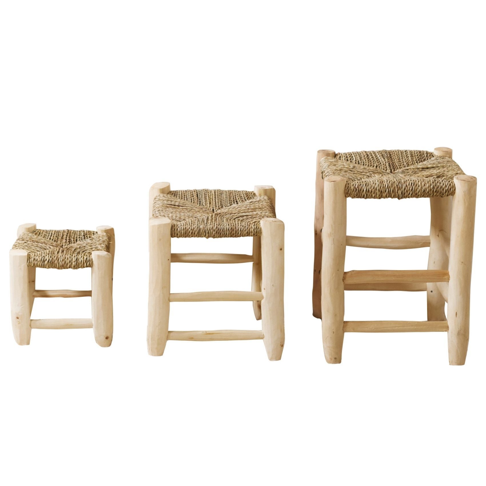 Tabouret Marocain bois de laurier - Naturel - 30 cm - Osier/Bois - 4
