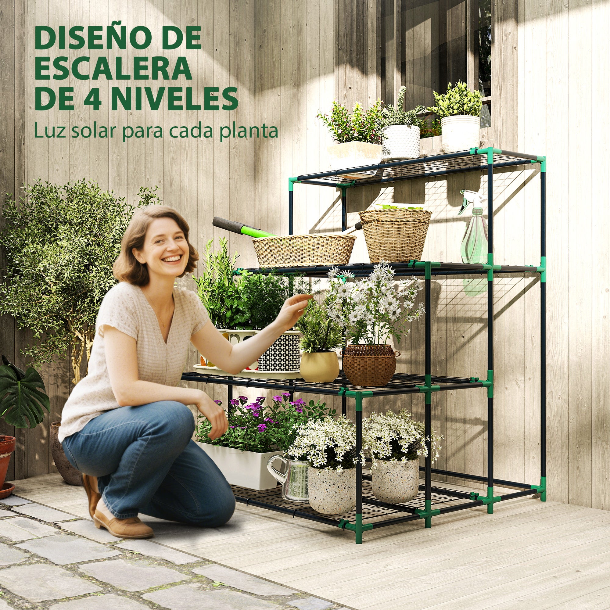 Support à plantes à 4 niveaux avec échelle et structure métallique ...