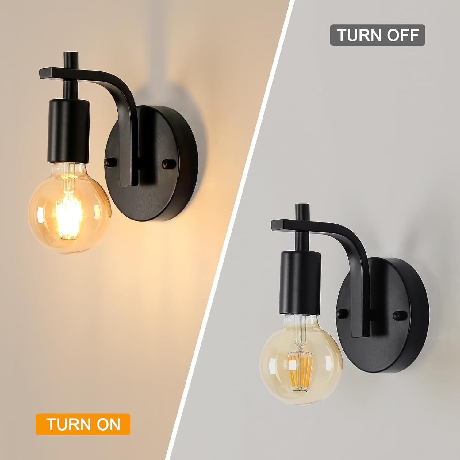 COMELY Set di 2 applique da parete vintage industriali, lampada da parete in metallo nero E27, illuminazione da interni per soggiorno, camera da letto - 2
