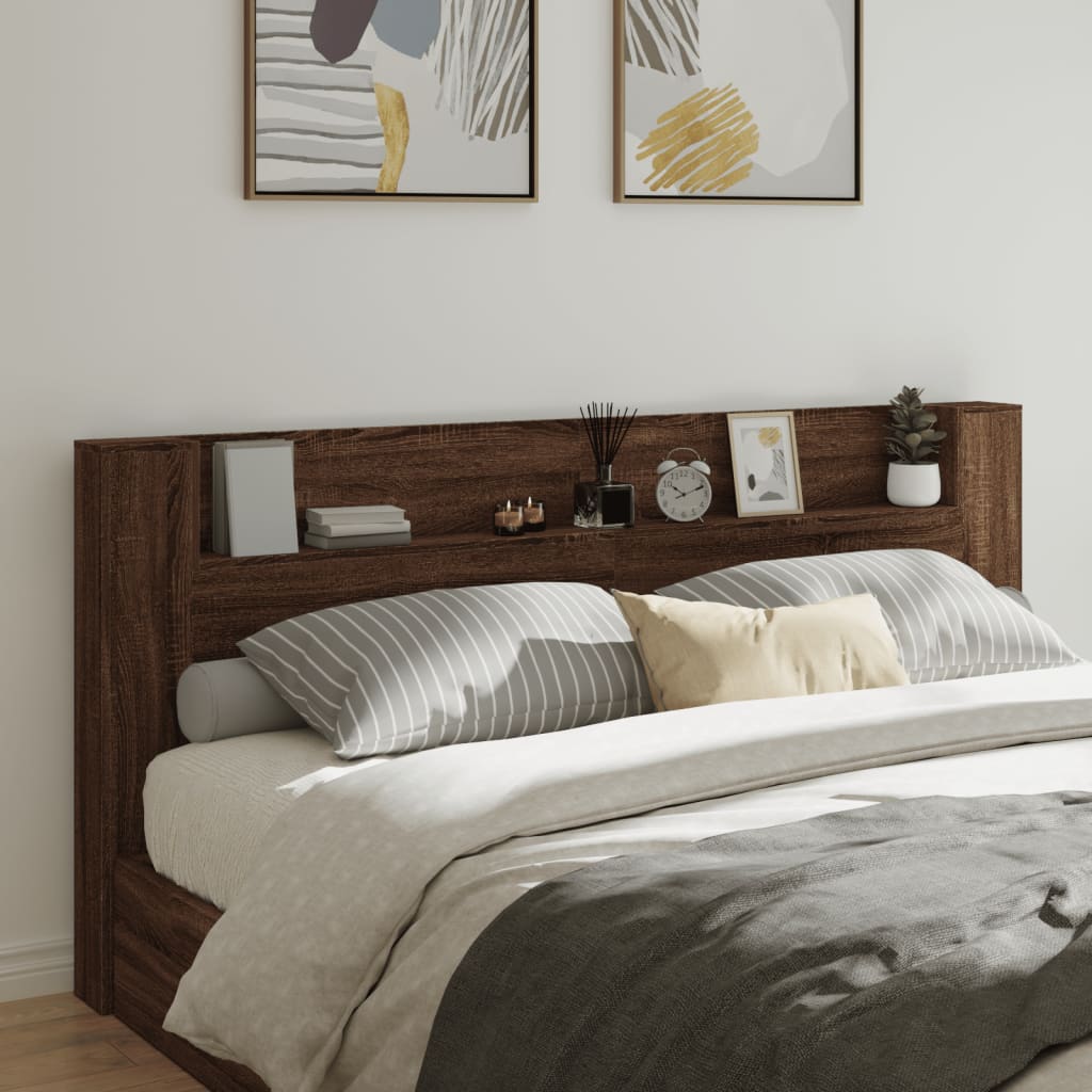 Armoire tête de lit avec LED-Panneau de lit avec rangement chêne marron 100x17x102 cm 383811
