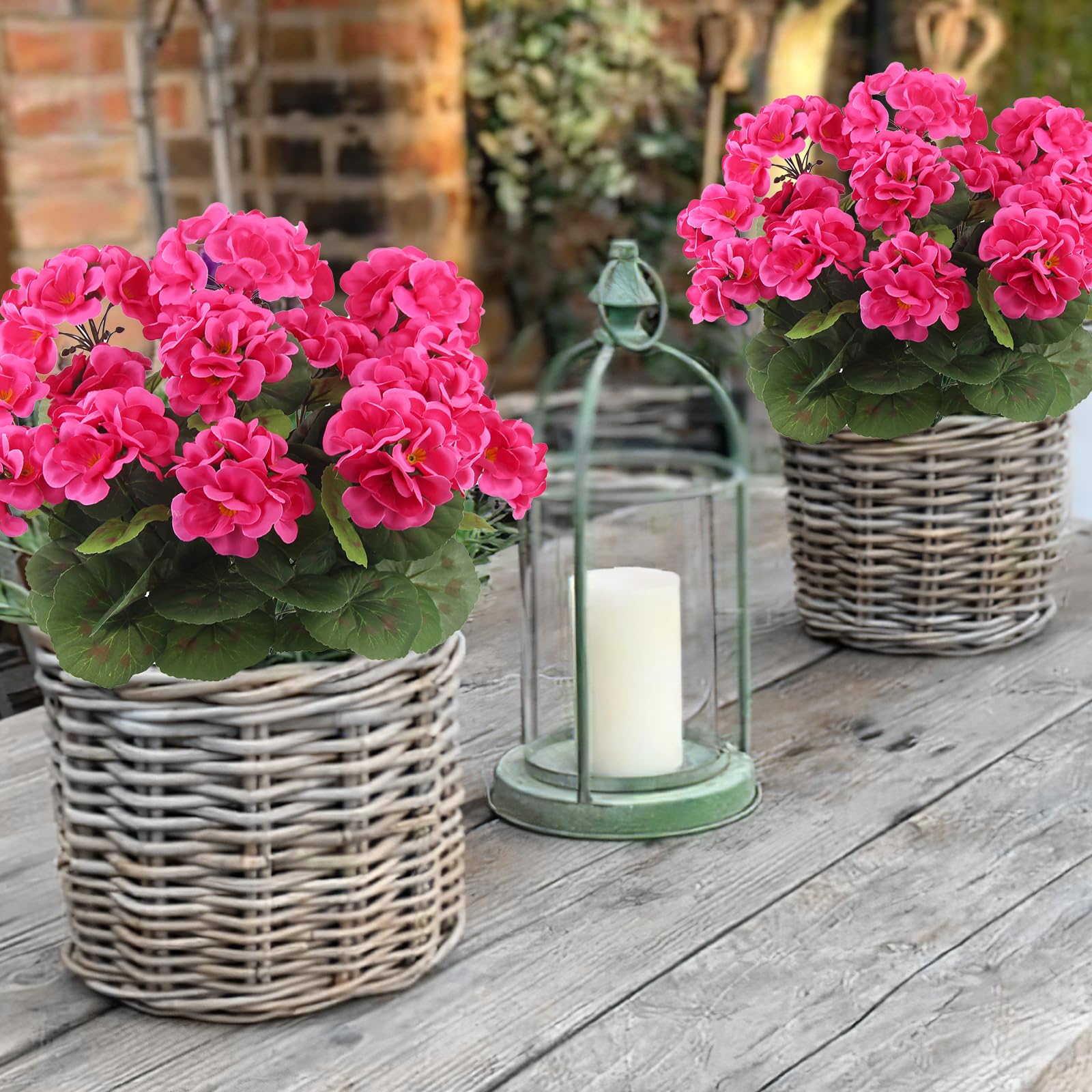 Conjunto de 8 Geranios Artificiales Rosas | Resistentes a Rayos UV - Decoración Exterior para Jardín, Balcón, Patio y Porche (Primavera-Verano) - 4
