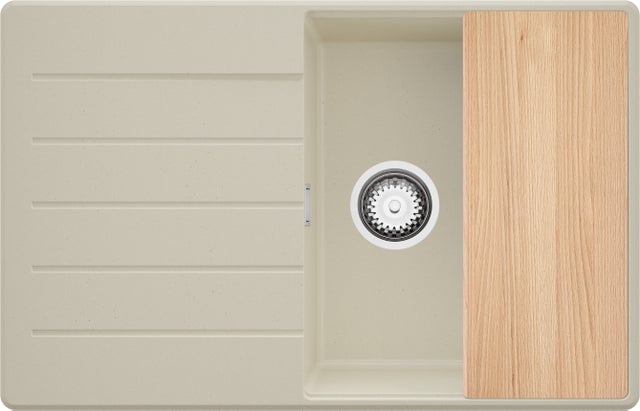 Evier Cuisine en Granit Beige 78x50cm, Lavabo 1 bac + Kit de Vidage + Planche à Découper, Évier à Encastrer au meuble 50cm - Copenhague PRIMAGRAN