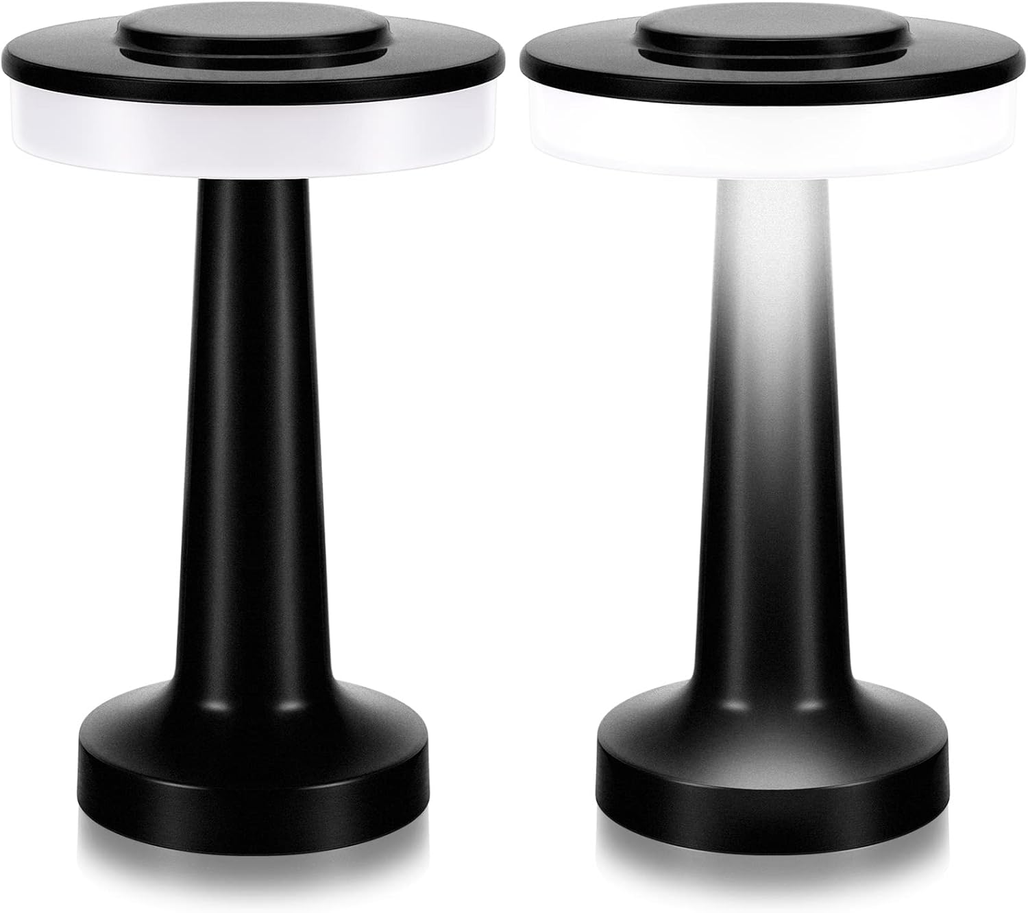 Bezprzewodowa lampka biurkowa LED, matowa czerń, 12,5 x 12,5 x 20,5 cm, 2 sztuki, 2 W, 3 odcienie, przenośna bezprzewodowa lampka z czujnikiem dotykow