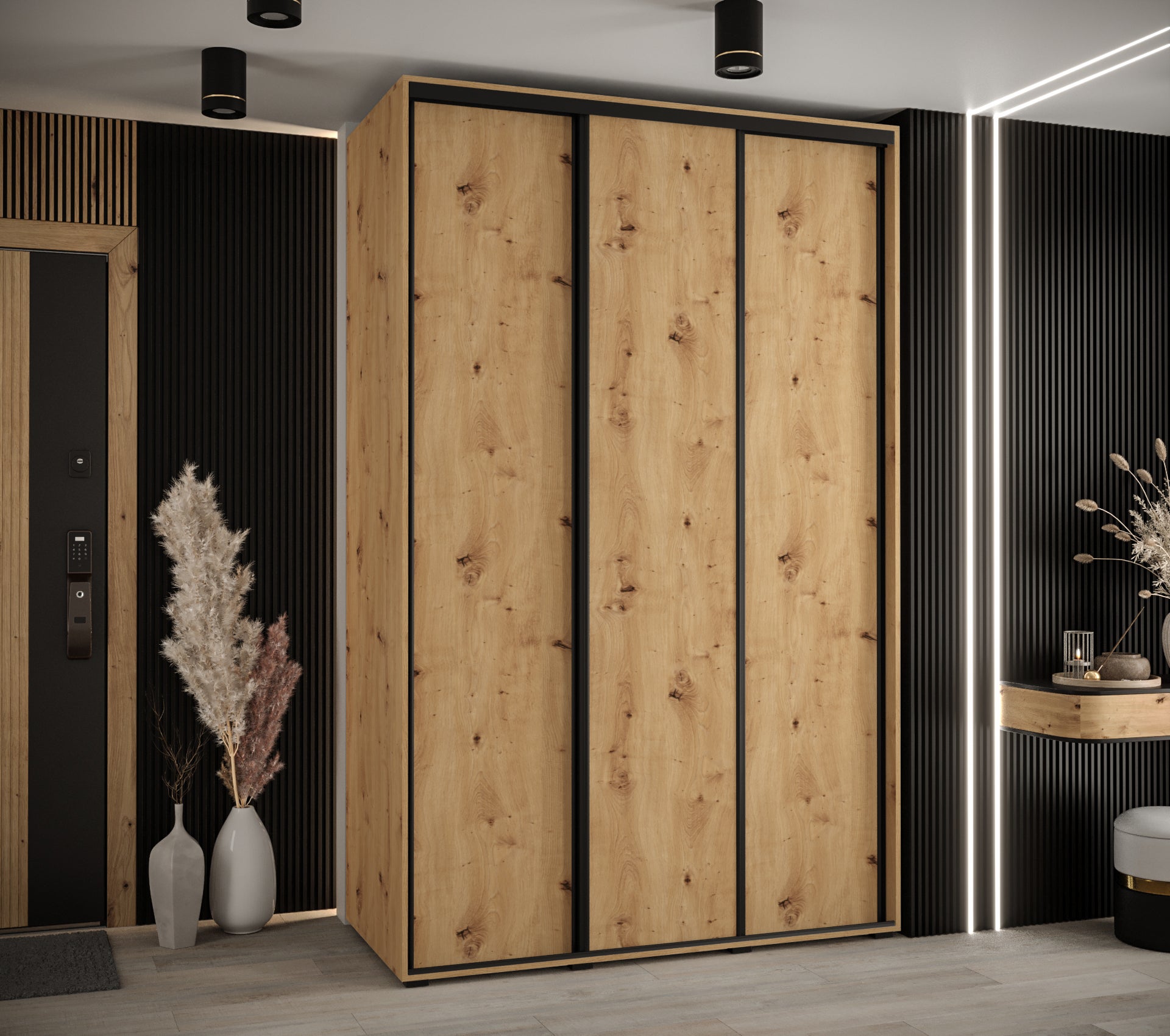 Szafa przesuwna wysoka Davos 1 150 x 60 x 235,2 cm artisan + artisan + u. czarny - Abiks Meble - 2