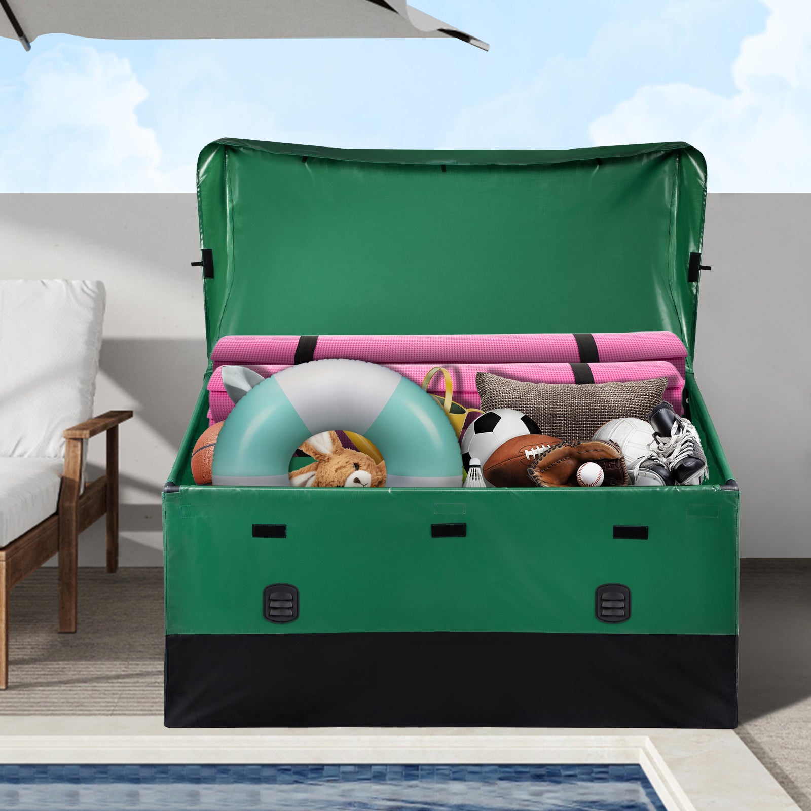 Coffre rangement extérieur 230 gallons,SucceBuy bâche PE imperméable,cadre galvanisé,protection toutes saisons pour camping,jardin,piscine,cour - 3