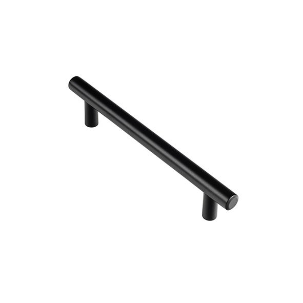 Tirador de metal negro mate de acero inoxidable | Distancia entre puntos 128 mm | Dimensiones 168x12x32mm | Sistema de fijación por tornillos |