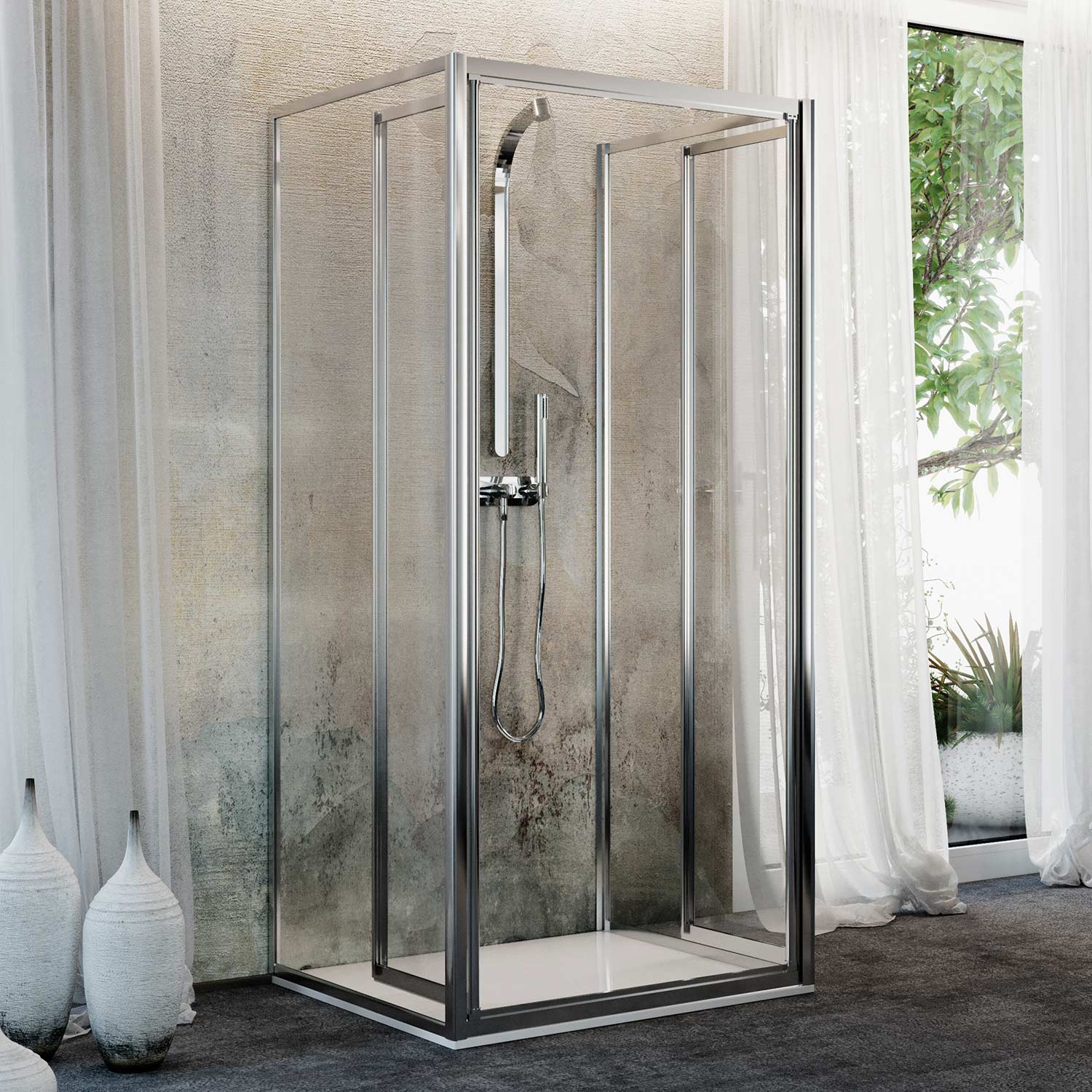 Box Doccia 3 lati 75x70x75CM H198 Cristallo Trasparente 2 Fissi+Saloon 2 Ante Battente 70 mod. West - 8