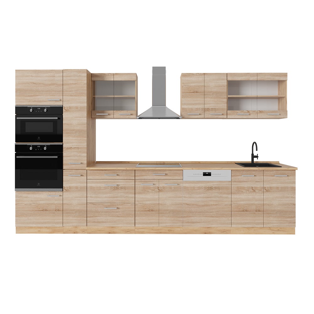 Vicco Zabudowa kuchenna R-Line, Dąb Sonoma/Goldkraft, 350 cm bez blatu roboczego