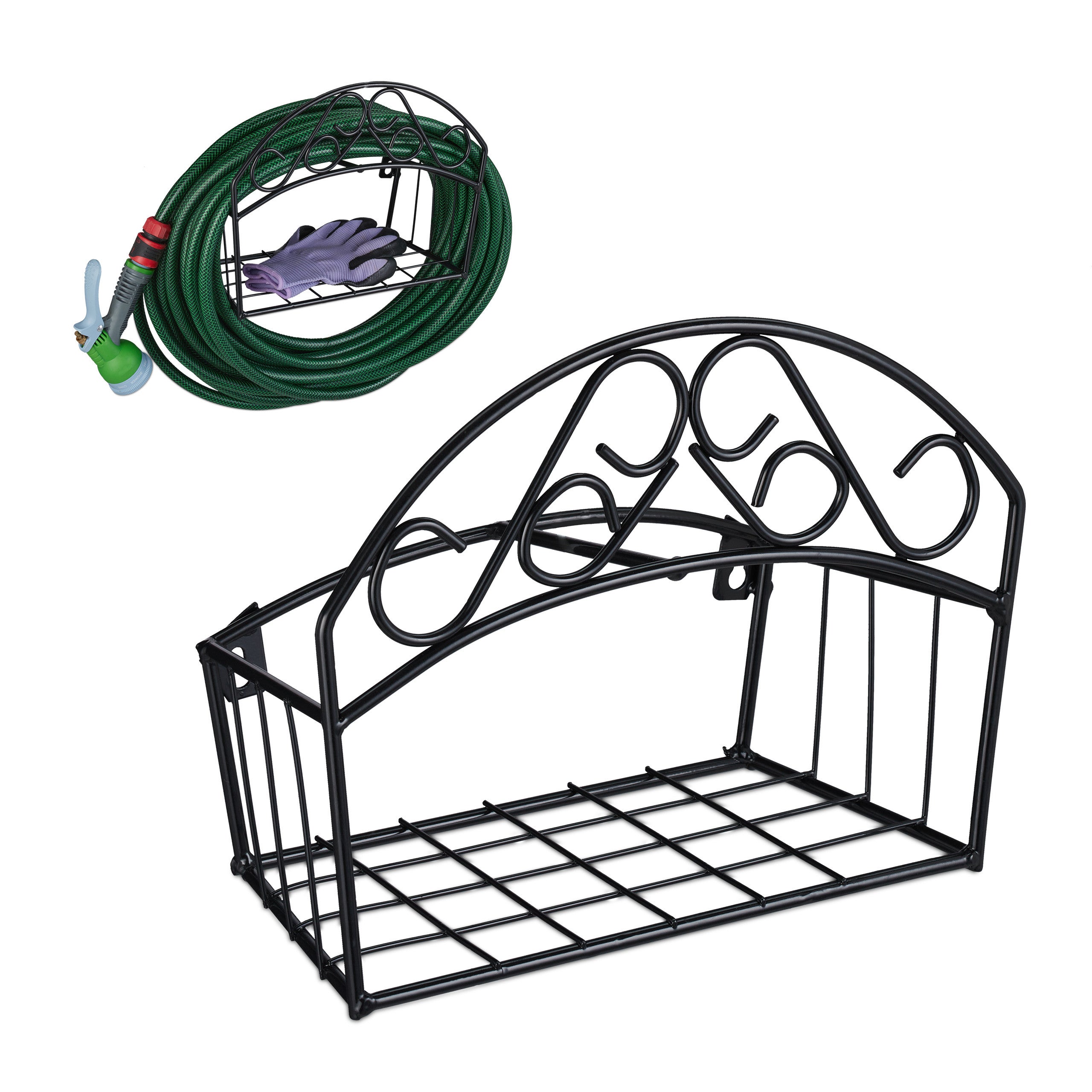 Set 3 Portatubo Da Parete Relaxdays Per Tubo Giardino 30m - Grigio, Ferro Resistente - Foto 2