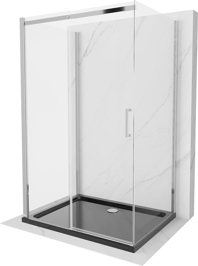 Mexen Omega cabine de douche 3 parois, coulissante 140 x 100 cm, transparent, chromé + bac Flat - 825-140-100-01-00-3s-4070