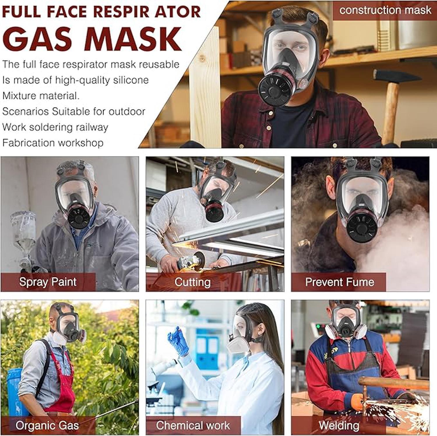 Masque intégral à gaz – Masque respiratoire réutilisable à gaz de survie nucléaire et chimique les gaz/poussière/vapeurs/fumées pour produits - 6