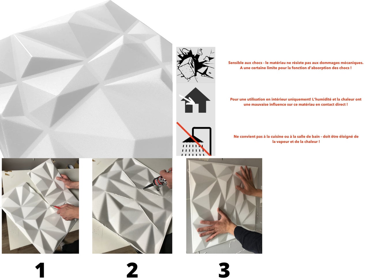 24x/ 6m² Panneaux muraux 3D décors revêtement mural panneaux de plafond POLYSTYRENE MATERIAL STYROPOR-TYPE 3mm force Diamant Blanc - 3