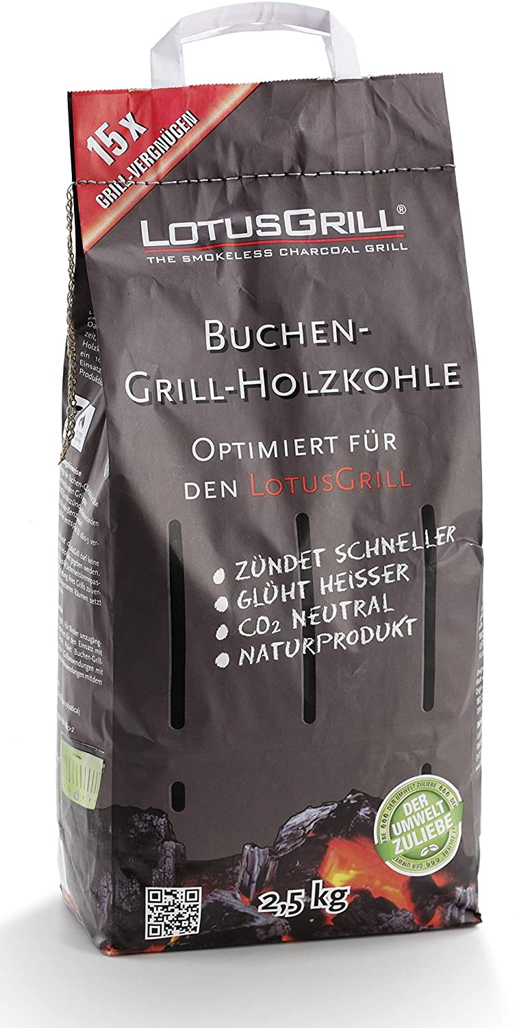 Carbone Di Faggio Per LotusGrill - 2 Sacchi Da 2,5kg + Pasta Combustibile 200ml, Per Barbecue