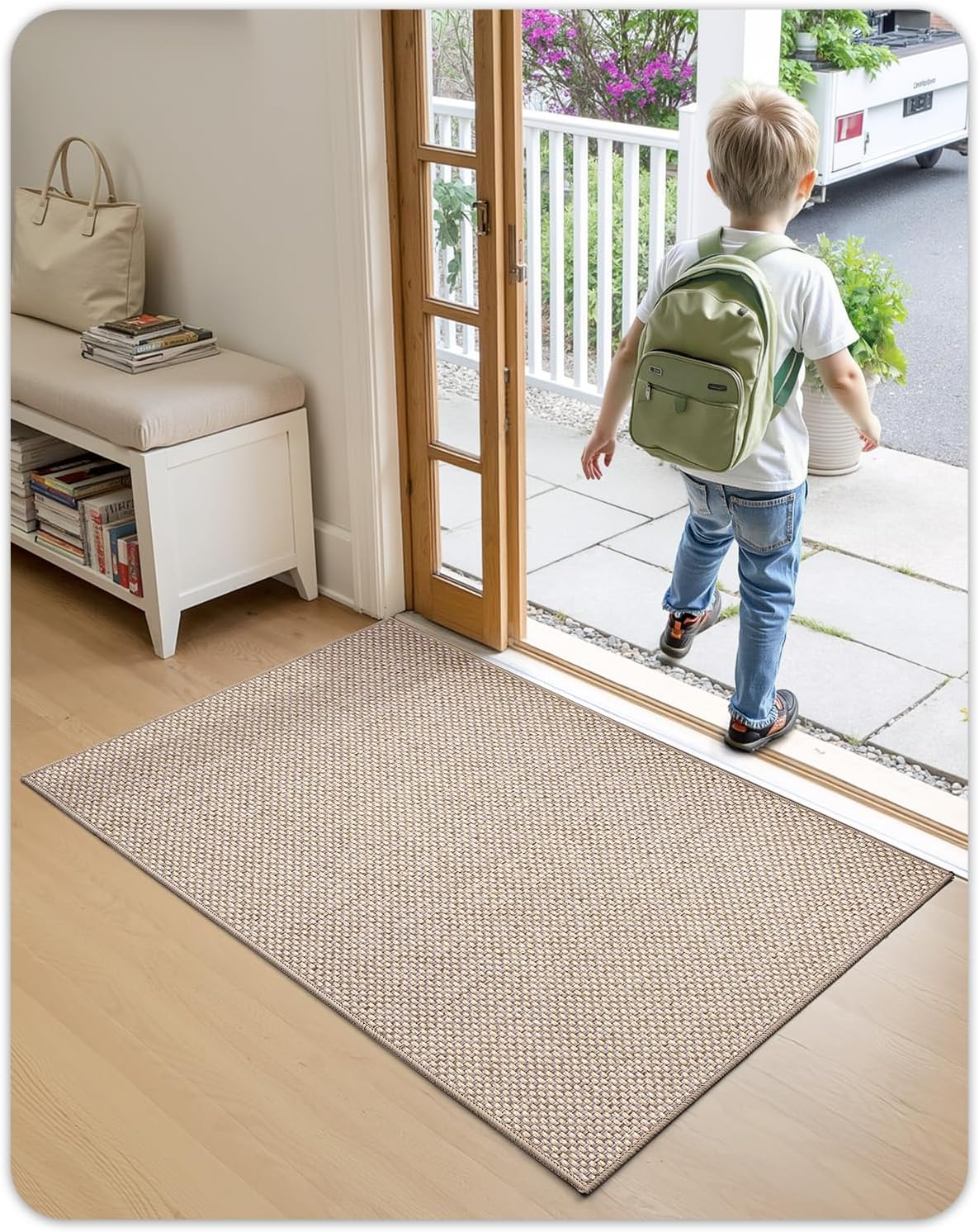 Paillasson Interieur Entree 50x80cm, Antidérapant, Tapis de Porte Absorbant, Lavable, Tapis pour Intérieur, Extérieur, Chambre, Cuisine(Beige) - 8