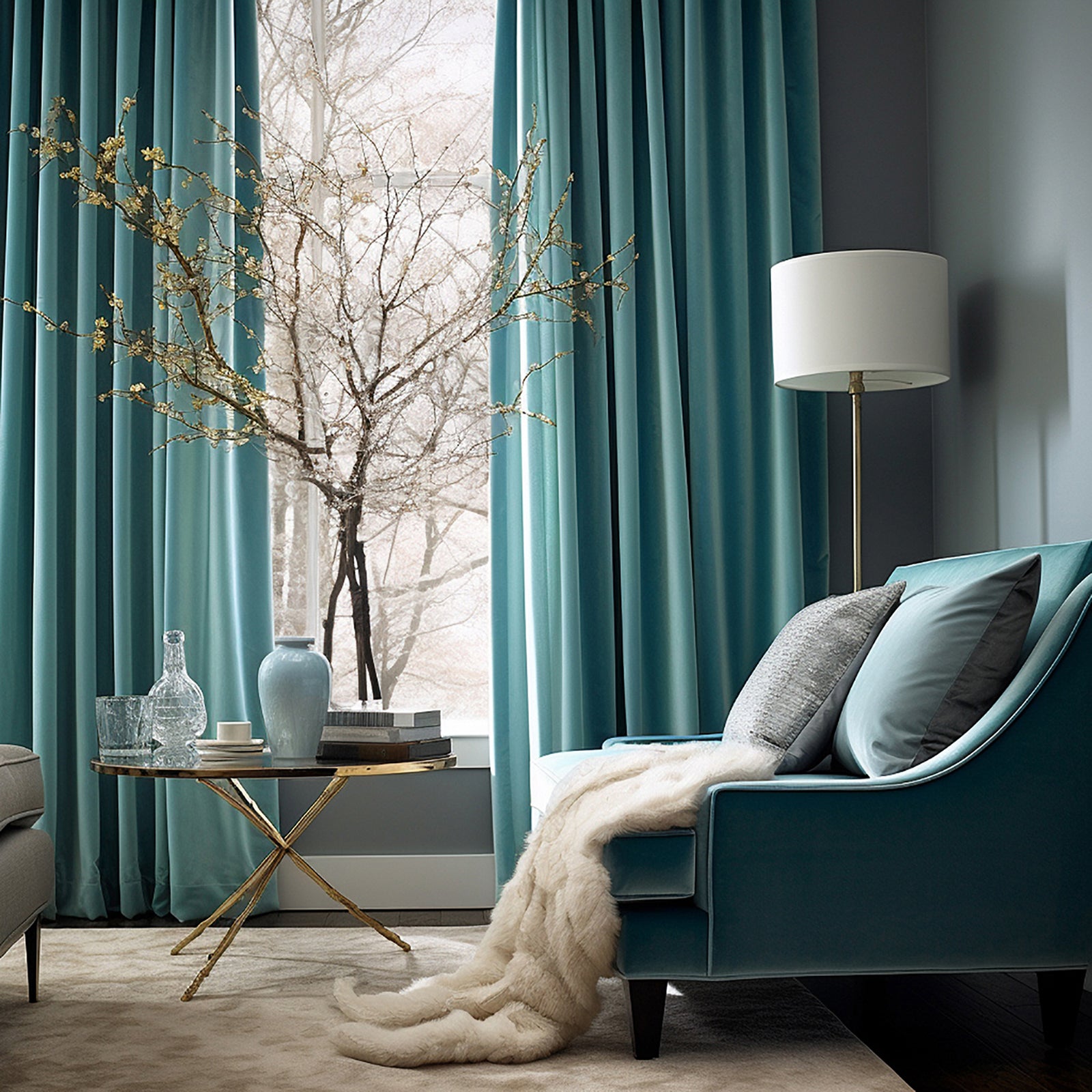 Rideaux Occultants Thermiques en Velours Épais 2 pièces, Isolation & Élégance, Convient pour les salons et les chambres à coucher 132x244CM Sarcelle - 3