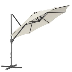 Parasol de Jardin 300 cm, UPF 50+, Parasol de Terrasse, Pivotant à 360°, Inclinaison Fluide, Manivelle, avec Base en Croix, Blanc Crème