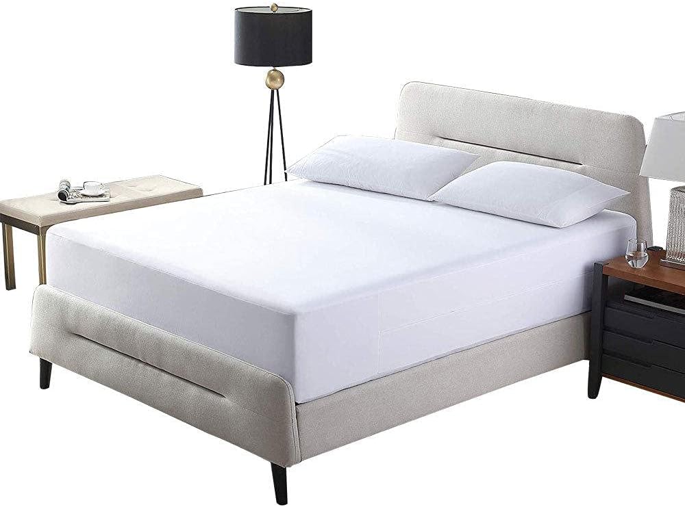 Wodoodporny ochraniacz na materac do hotelu i domu, ochraniacz na materac chroniący przed moczem, jednolity biały, szczotkowany, 90*200+30 cm