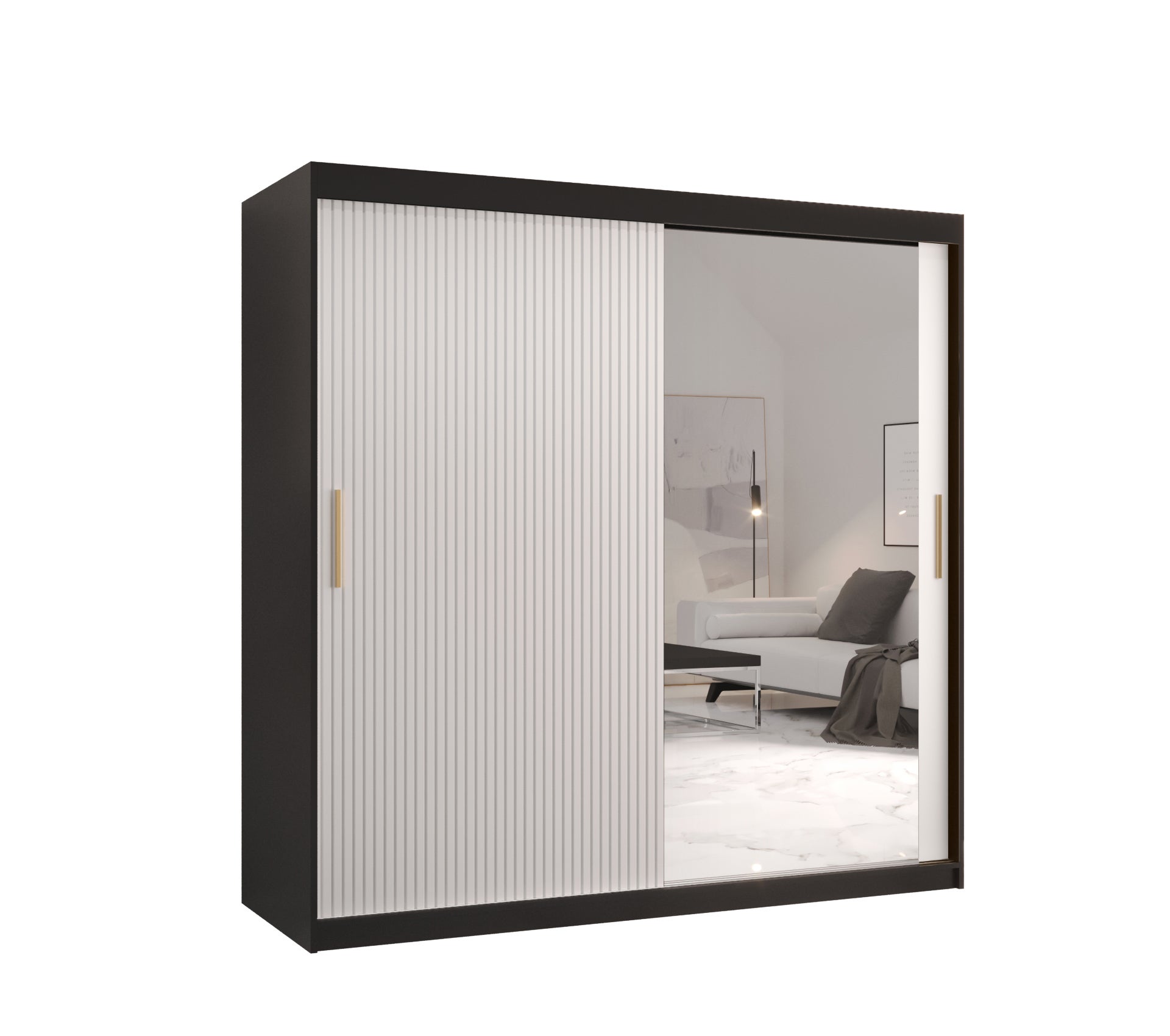 Szafa przesuwna garderoba RIFLO SLIM 2 180 x 62 x 200 cm Czarny + Biały - Abiks Meble