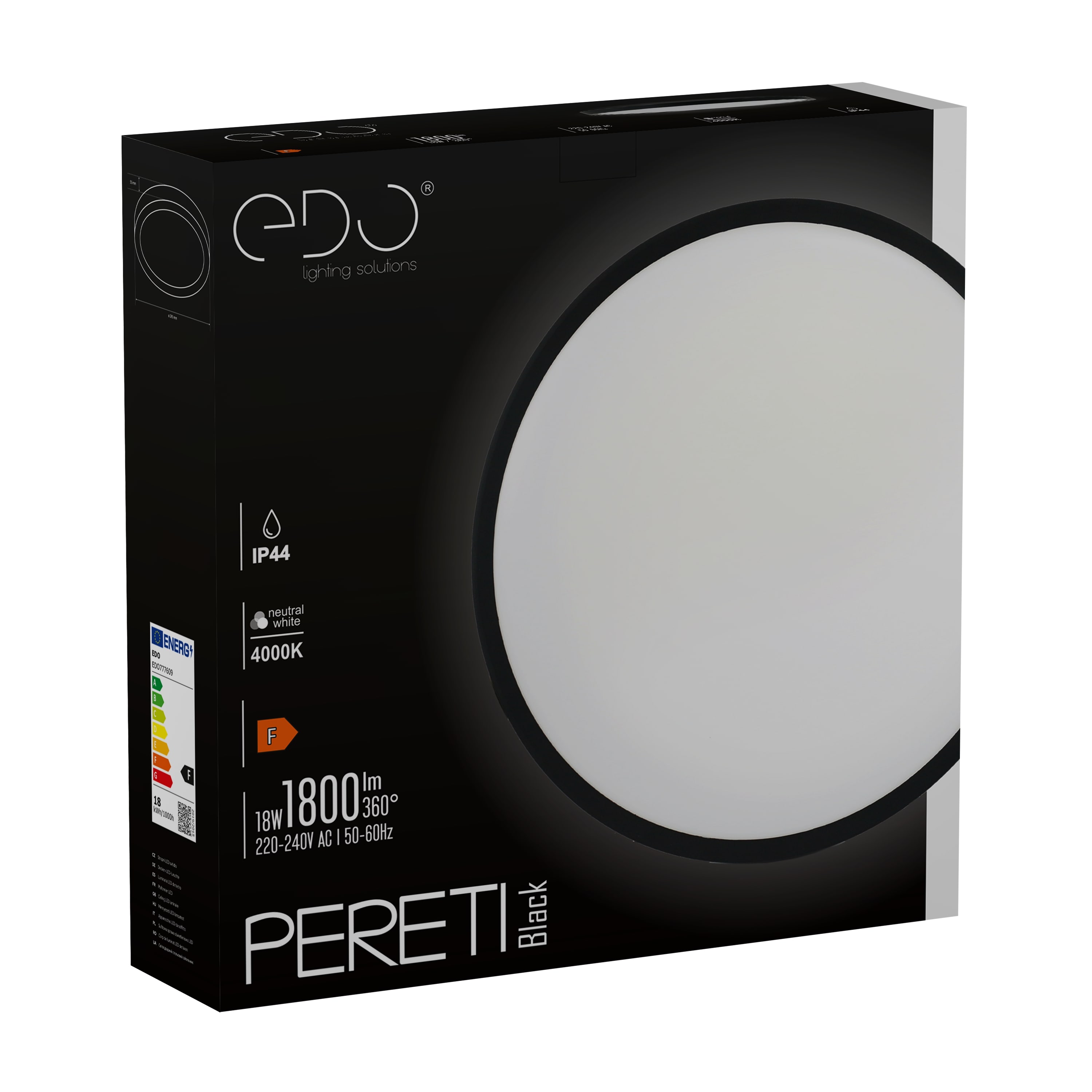 Plafon LED PERETI 18W czarny pierścień 29,5cm, 4000K barwa neutralna, 1800lm, IP44, 220-240V EDO SOLUTIONS - 7