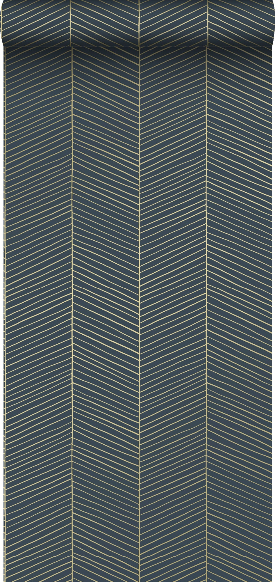 Tapeta motyw jodełki ciemnoniebieskimIzłotym - 53 cm x 10.05 m - ESTAHOME