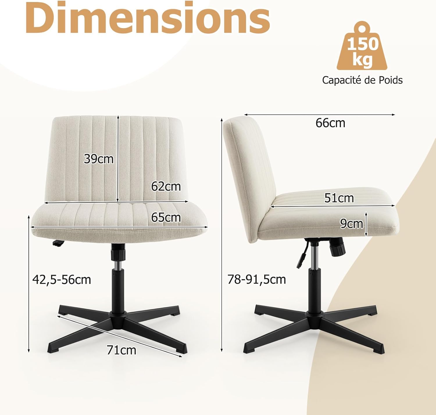 Furnimart Sedia girevole con gambe incrociate con ruote per casa e