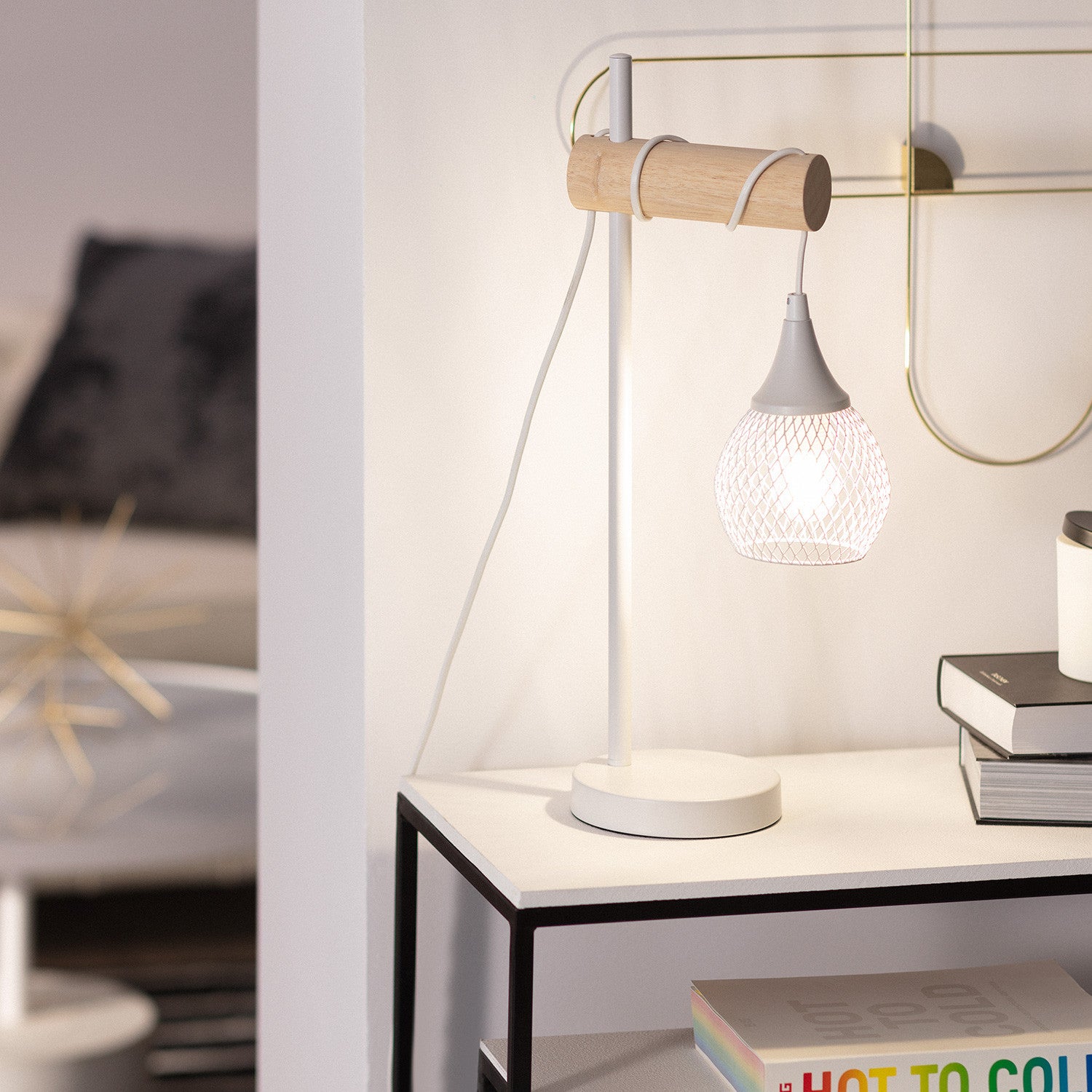 Ledkia Lámpara de Mesa de Metal y Madera Monah Blanco - 8