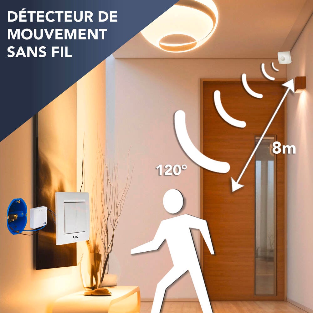 Détecteur de mouvement infrarouge sans fil va et vient, blanc, portée 8m. garantie 3 ans - Tibelec - 4