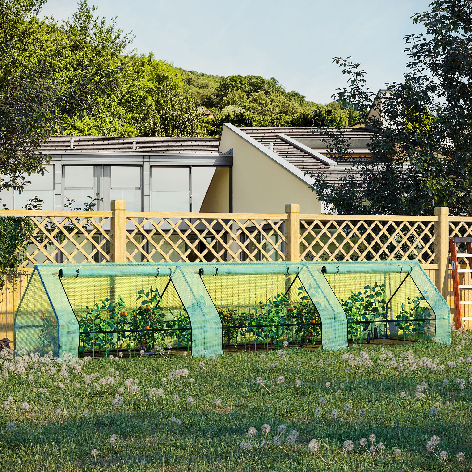 Mini serre de jardin en acier vert et polyéthylène avec 3 fenêtres rétractables, 400 x 100 x 80 cm - 3