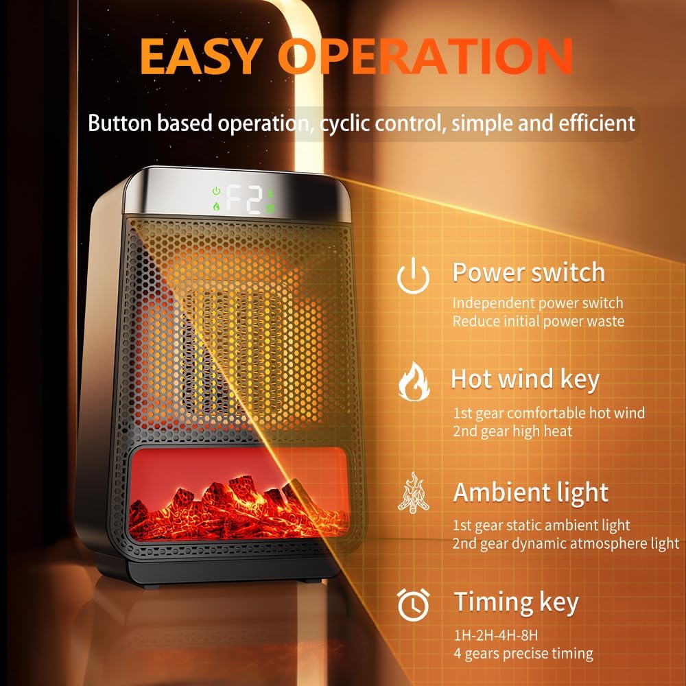 Ogrzewacz pomocniczy do użytku wewnątrz pomieszczeń, szybki elektryczny grzejnik ceramiczny 1000 W, 2 tryby - 2