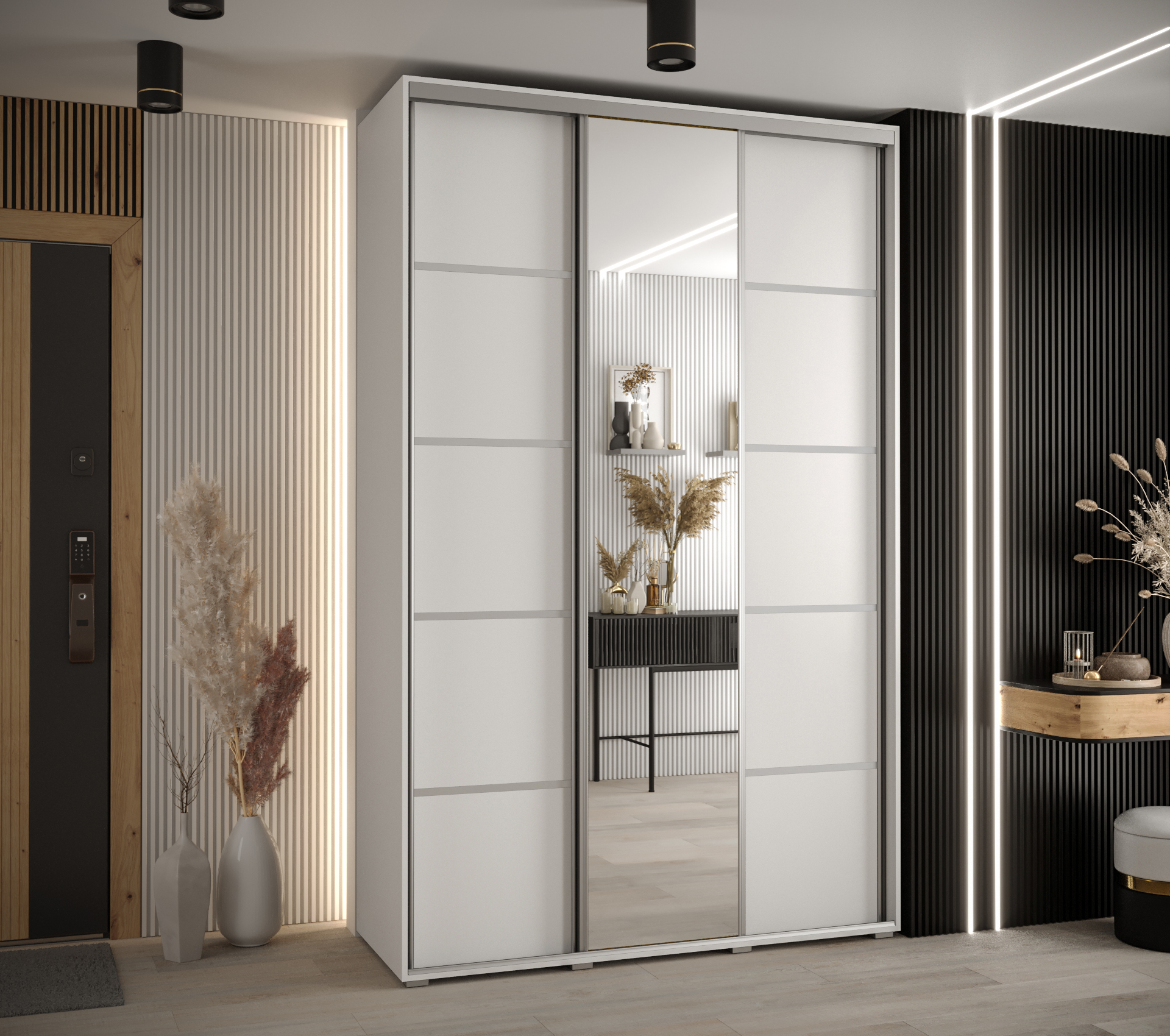 Szafa przesuwna z lustrem wysoka Davos 5 150 x 45 x 235,2 cm biały + biały + u. srebrny - Abiks Meble - 2