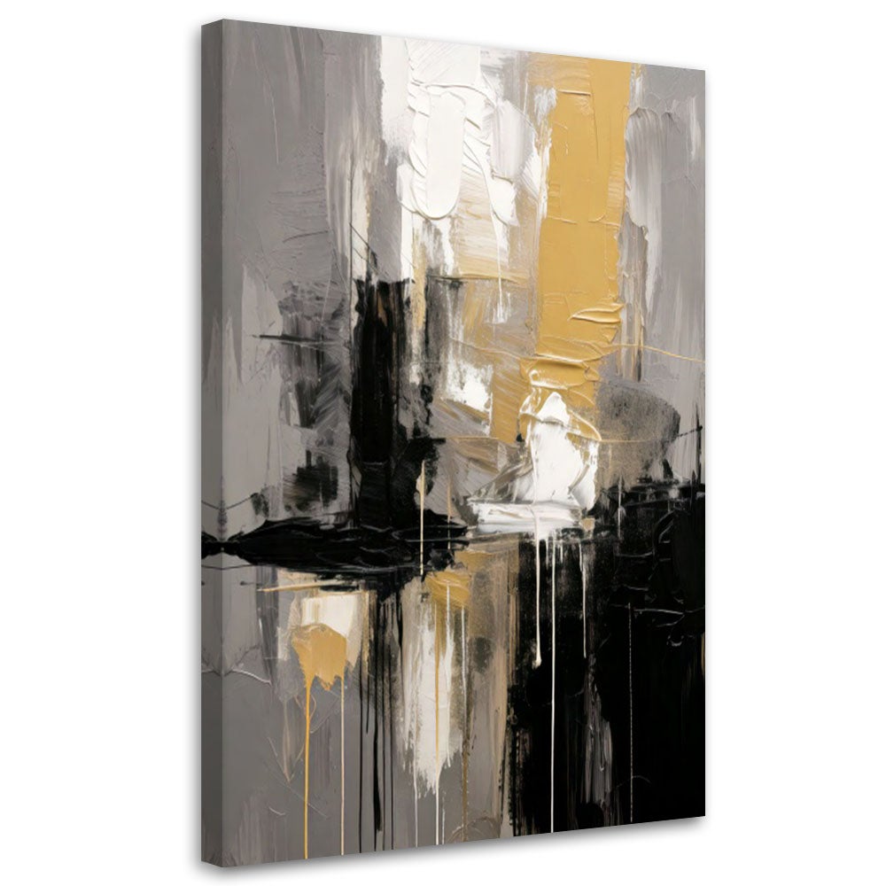 Obraz do salonu, Abstrakcja Modern Szaro Złoto Black Paint 60x90