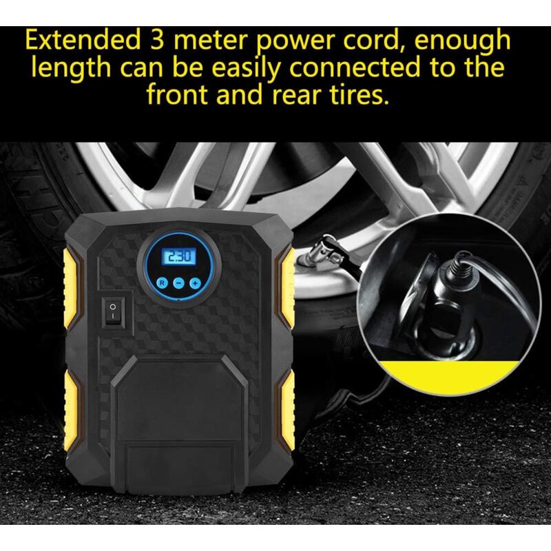Compresseur d'air portable 12V 150PSI - Gonfleur de pneu de voiture - Écran LCD - LED - 3 adaptateurs - 3