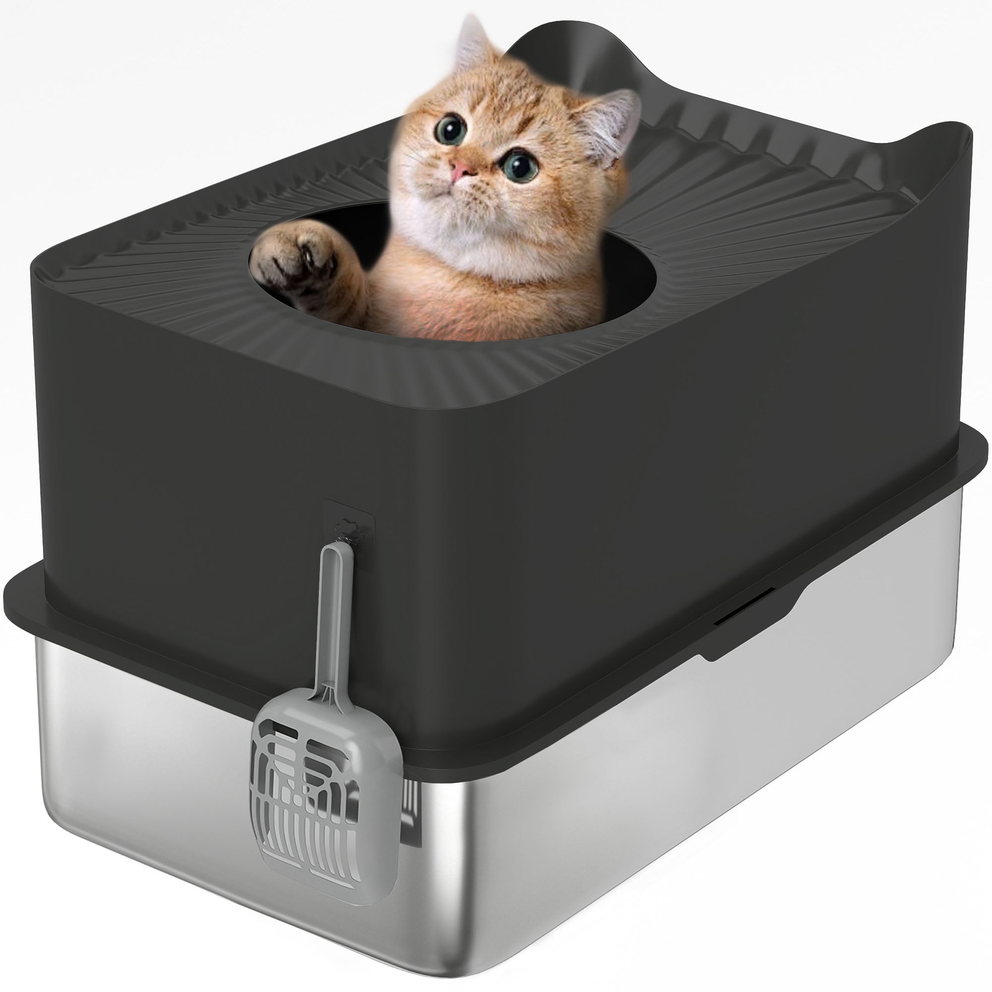 Bac à litière pour chat en acier inoxydable 85L grande capacité maison — free download