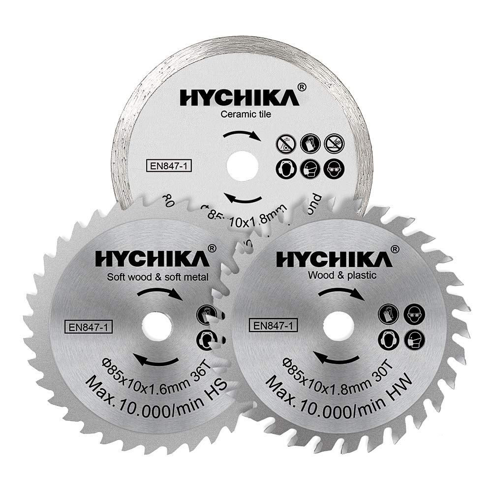 HYCHIKA Lame Per Mini Sega Circolare - 3 Pezzi Da 85 Mm Per Legno, Metallo E Piastrelle