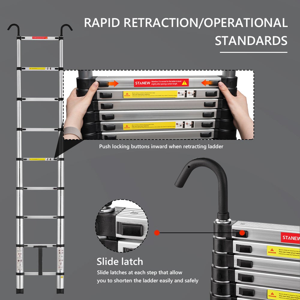 STANEW Échelle télescopique pliante multifonction en aluminium de 2,6 mètres, capacité de charge maximale de 150 kilogrammes - 3