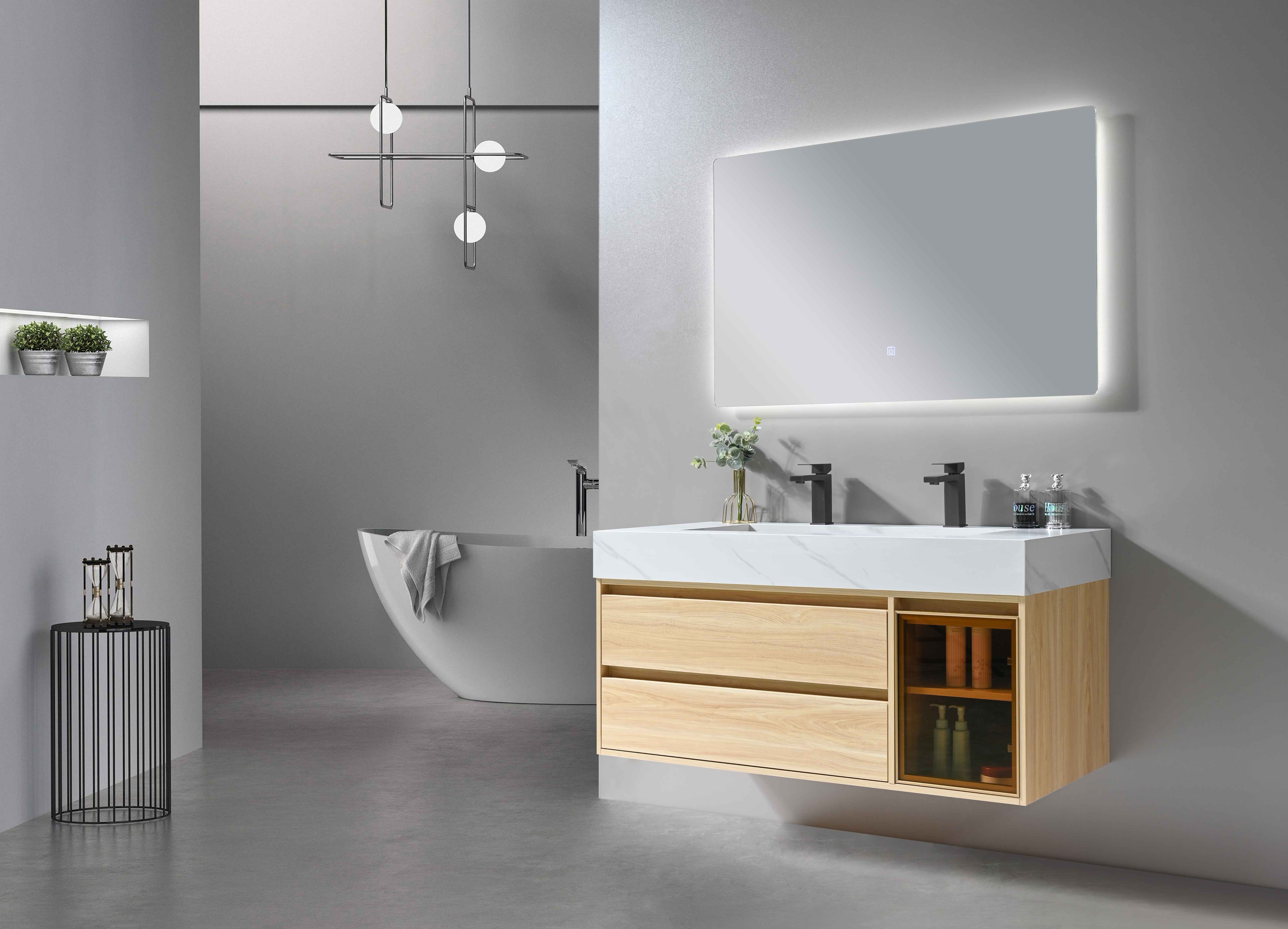 LuxuryBain- Meuble de salle de bain double vasque 120cm bois et blanc