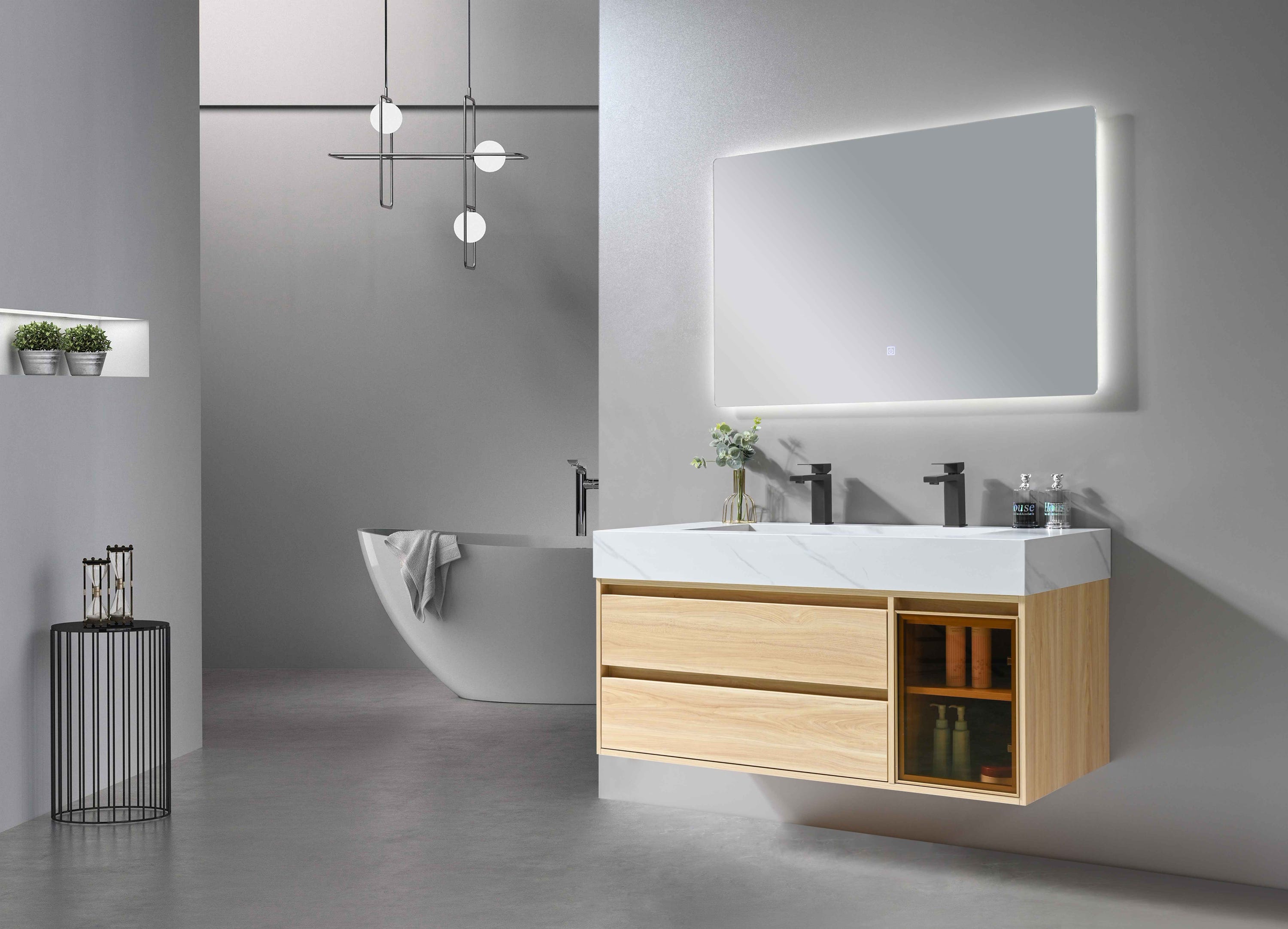 LuxuryBain- Meuble de salle de bain double vasque 120cm bois et blanc
