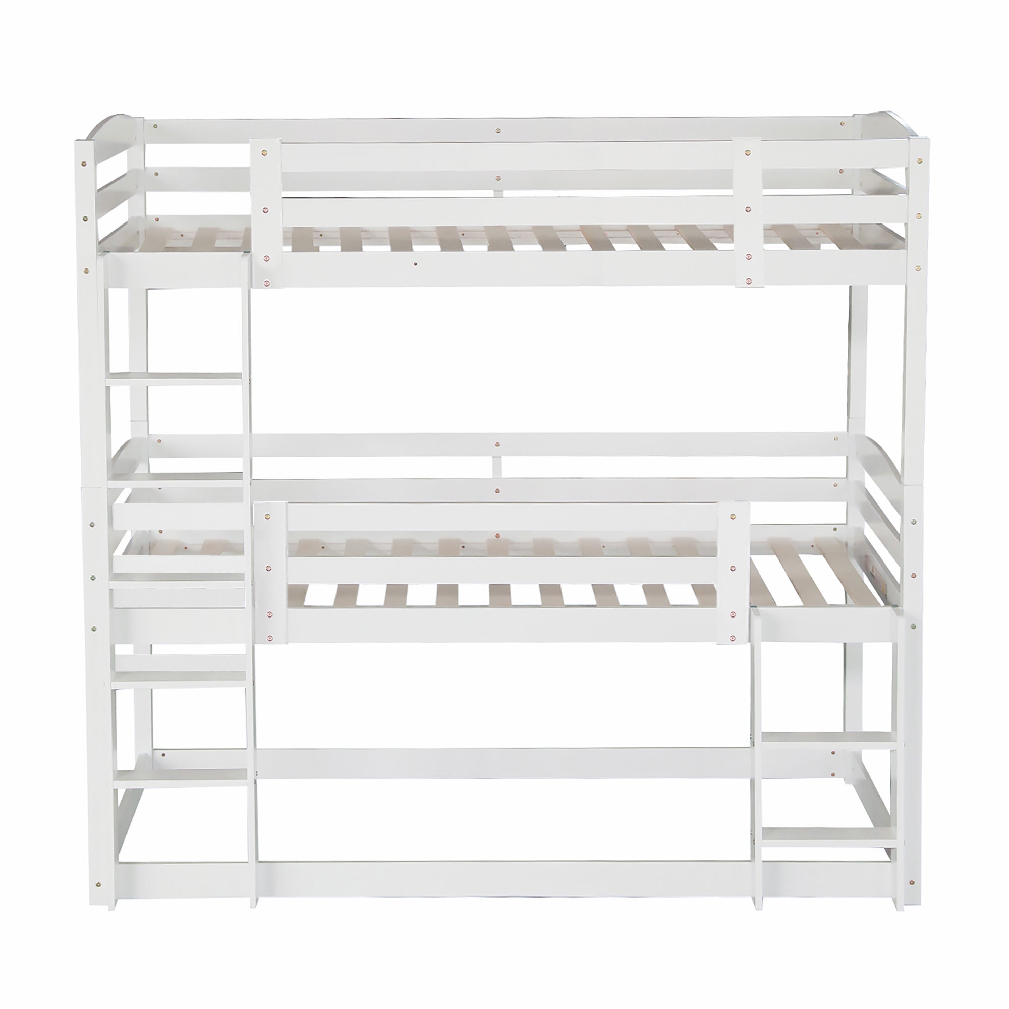 Lit superposé triple avec échelle et barrière de protection - 90x200cm - bois massif - Blanc - 5